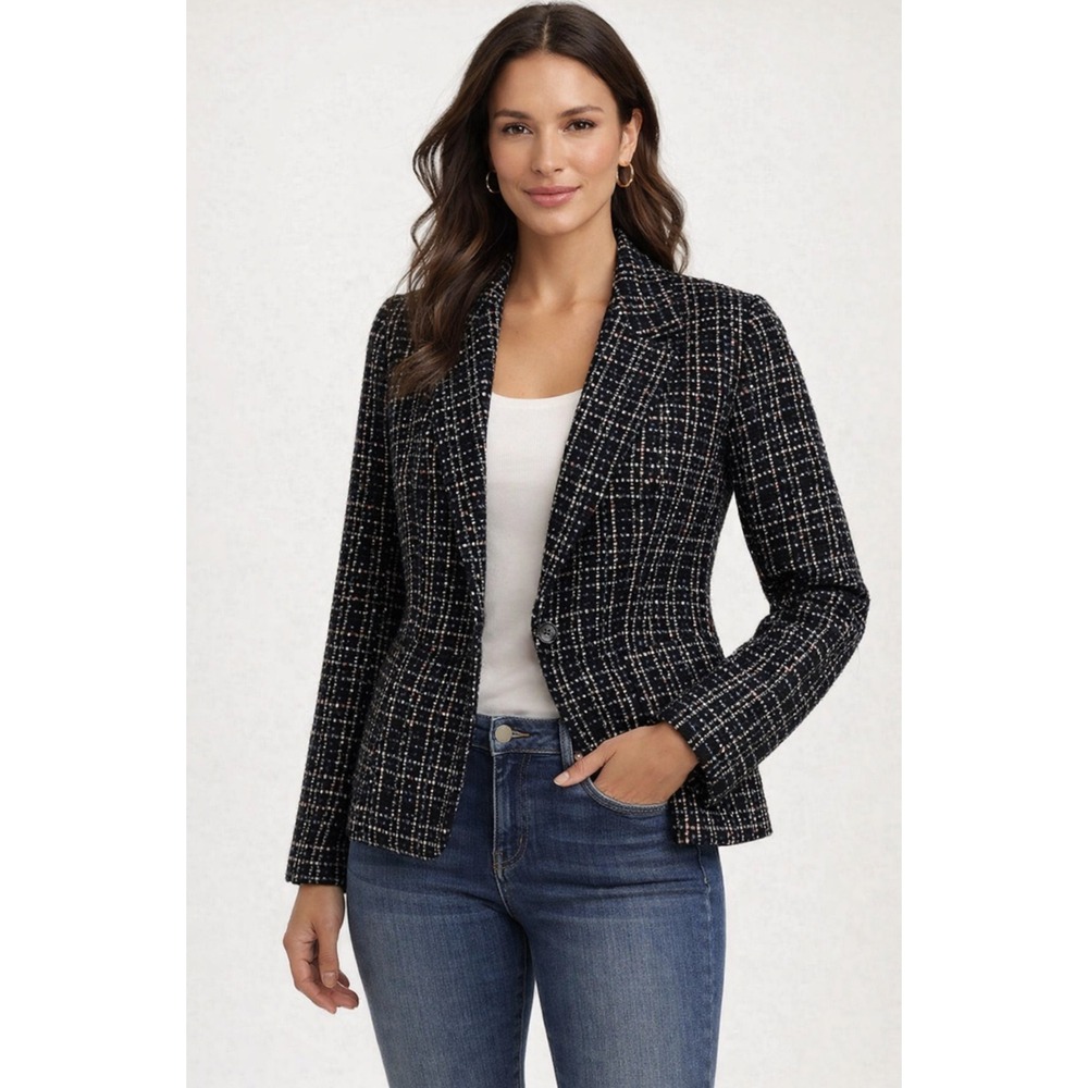 Hillard & Hanson Woman's Black,‎ White and Pink tweed-Vintage Blazer, size 14